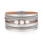 Silver Freshwater Pearl Leather Wrap Rhinestone Magnetic Bracelet