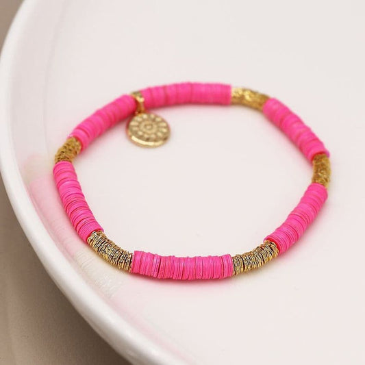 Hot Pink & Gold Fimo Bead Bracelet