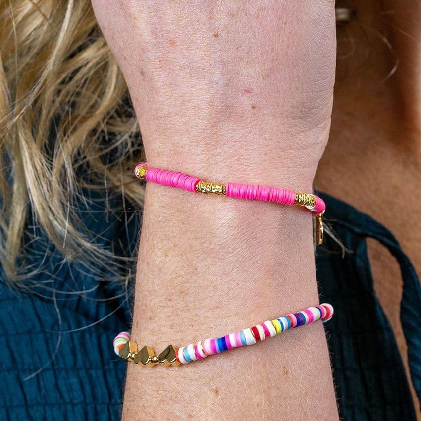 Hot Pink & Gold Fimo Bead Bracelet