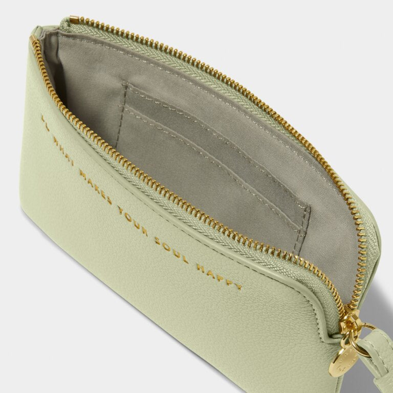 Katie Loxton Positivity Pouch | Sage "Do What Makes Your Heart Happy'