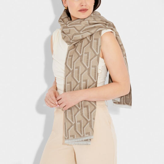 KL Printed Scarf | Signature Scarf | Taupe