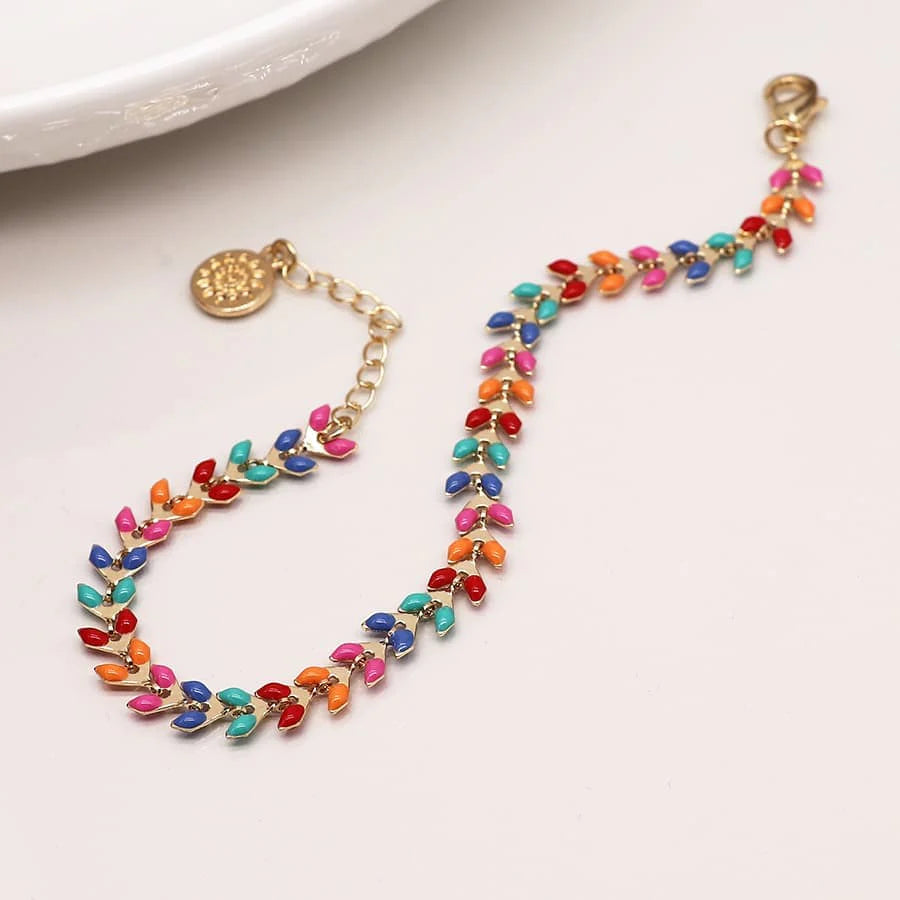 Multicolour Leaf Drop Bracelet