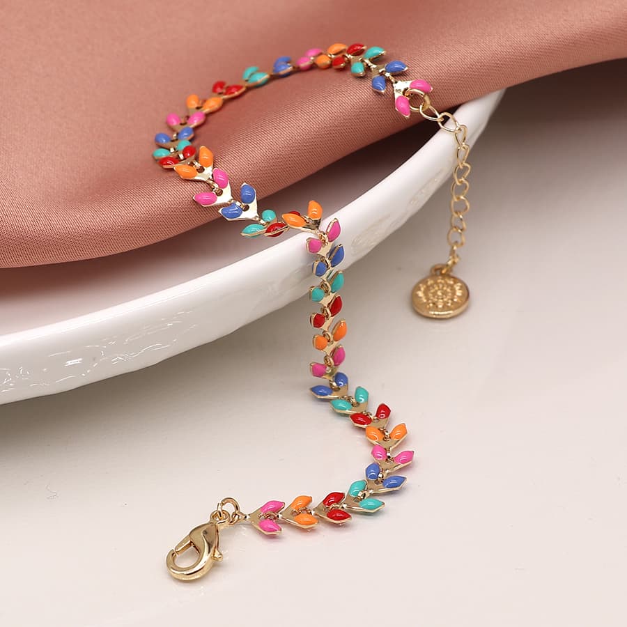 Multicolour Leaf Drop Bracelet