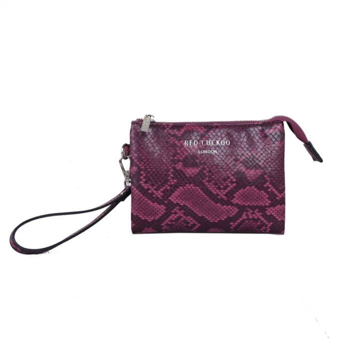 Red Cuckoo Snakeskin Multiway Wristlet | Fushia