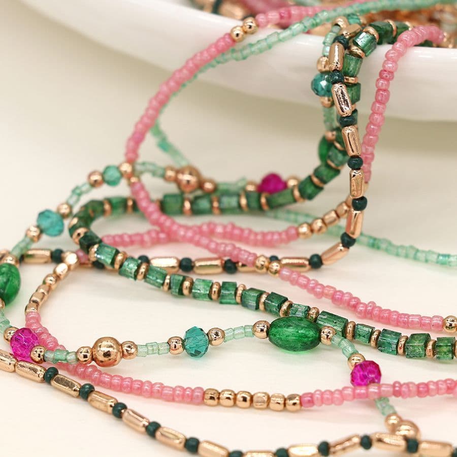 Turquoise, Pink & Green Layered Bead Necklace