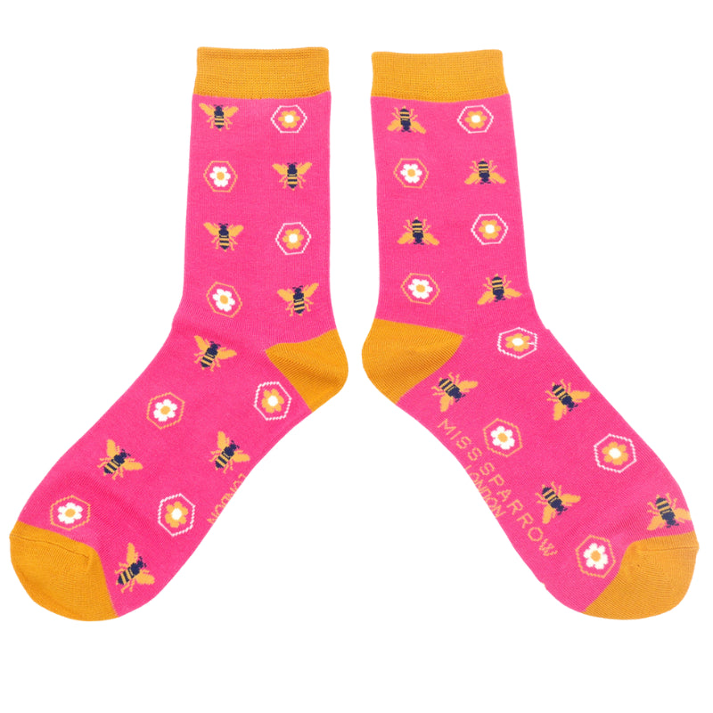 Bamboo Socks | Retro Bees Magenta