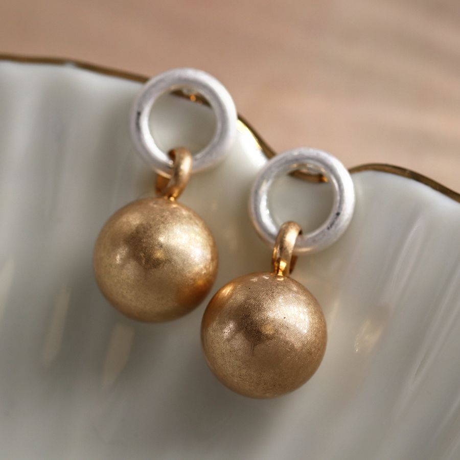 Worn Golden Hoop & Ball Drop Earrings