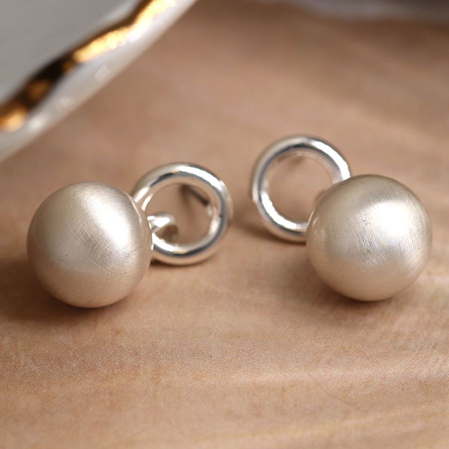 Worn Silver Hoop & Ball Drop Earrings