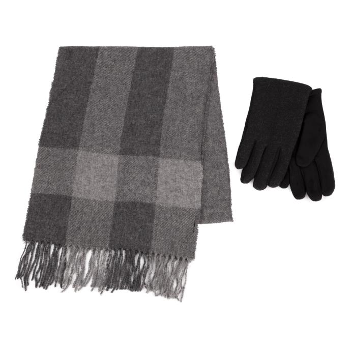 Totes Mens Wool Blend Check Scarf & Glove Set