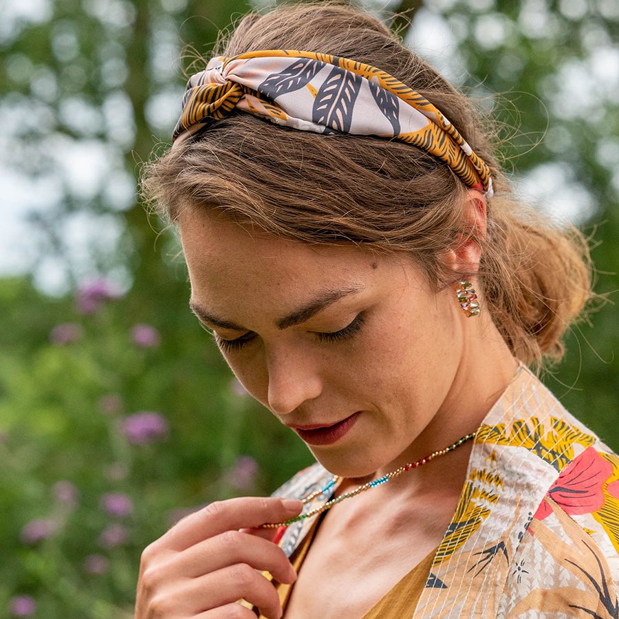 Mustard mix botanical print twist headband