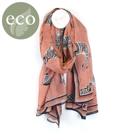 Salmon Pink Zebra Print Cotton Scarf