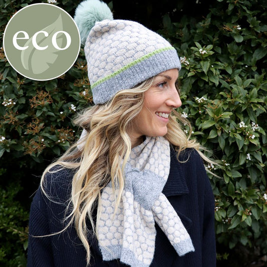 Recycled Grey / Mint Popcorn Hat & Scarf Set