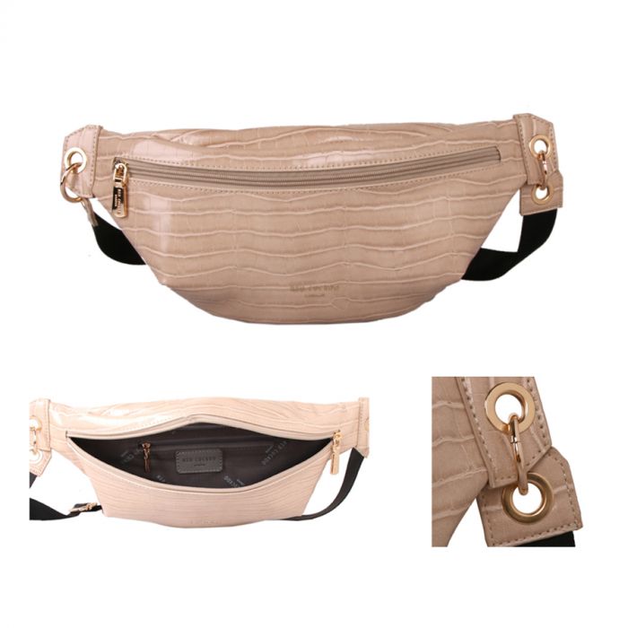 Red Cuckoo Crocodile Effect Bum Bag | Cream