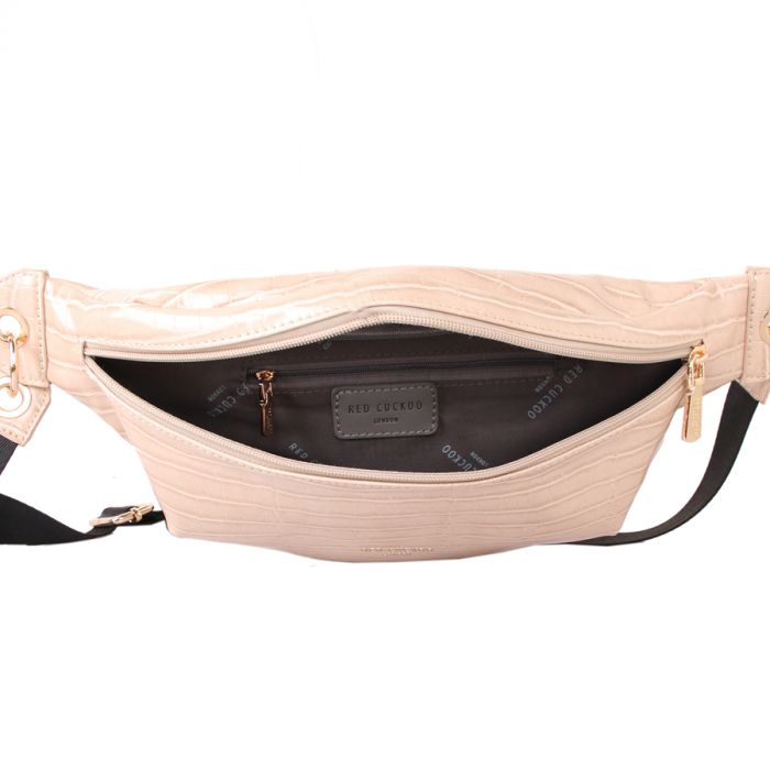 Red Cuckoo Crocodile Effect Bum Bag | Cream