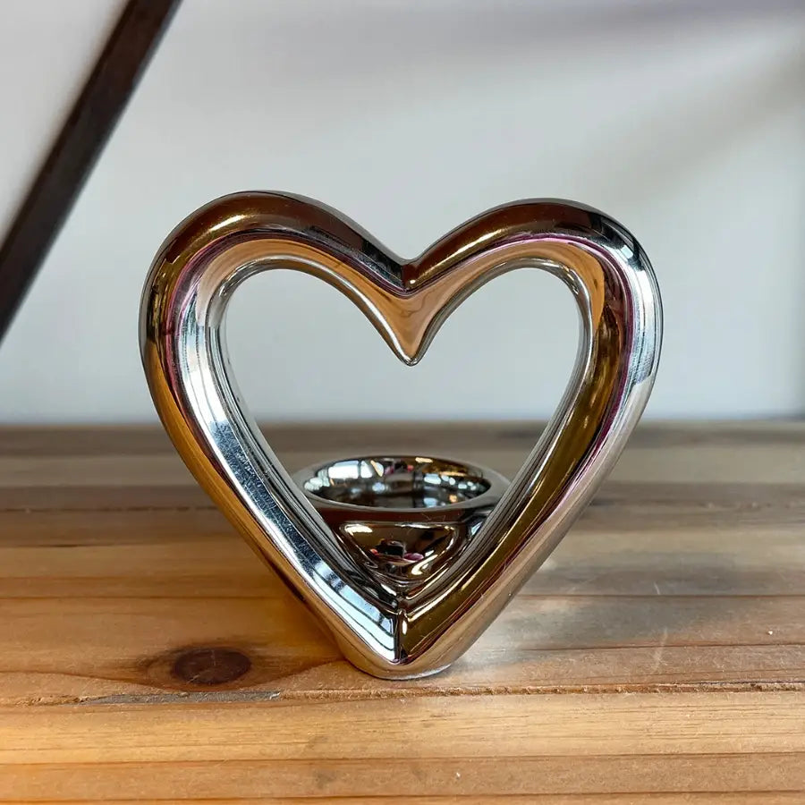 Silver Heart T-Light Holder 8cm