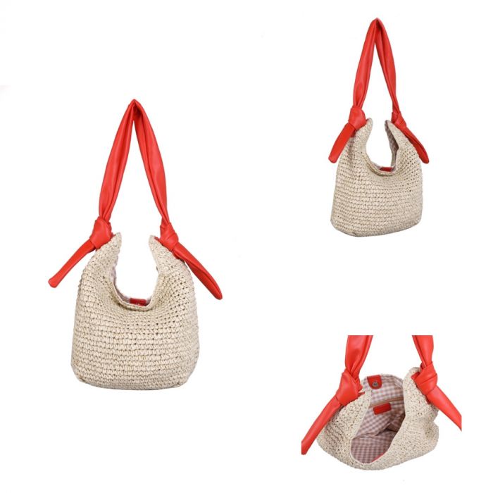 Red Cuckoo Woven Shoulder Bag | Coral