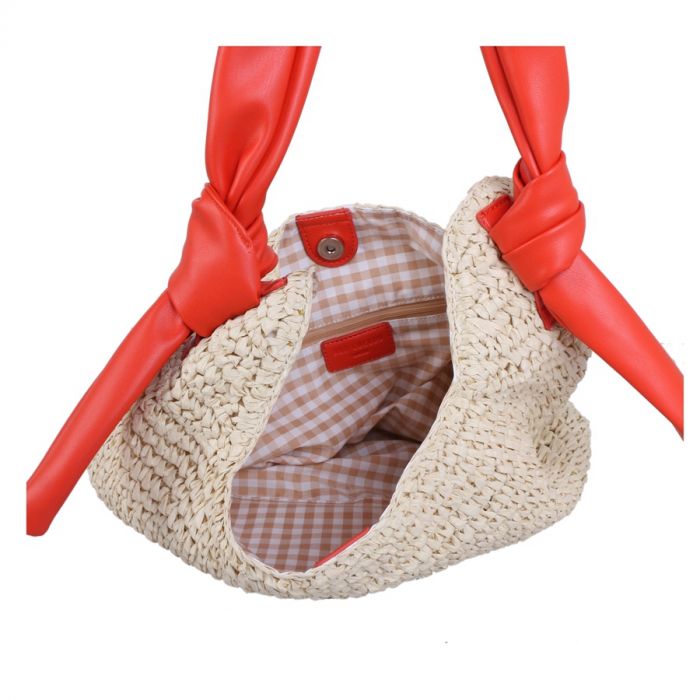 Red Cuckoo Woven Shoulder Bag | Coral
