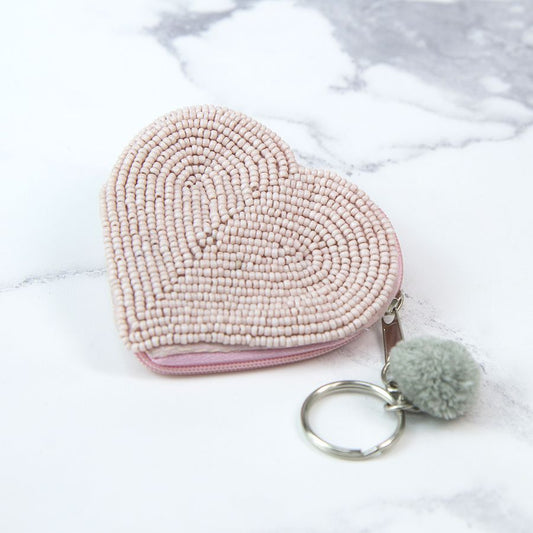 Pink Beaded Mini Heart Purse