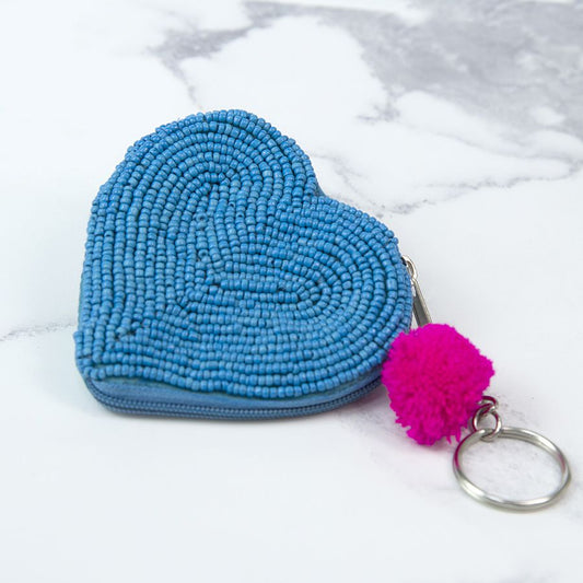 Blue Beaded Mini Heart Purse