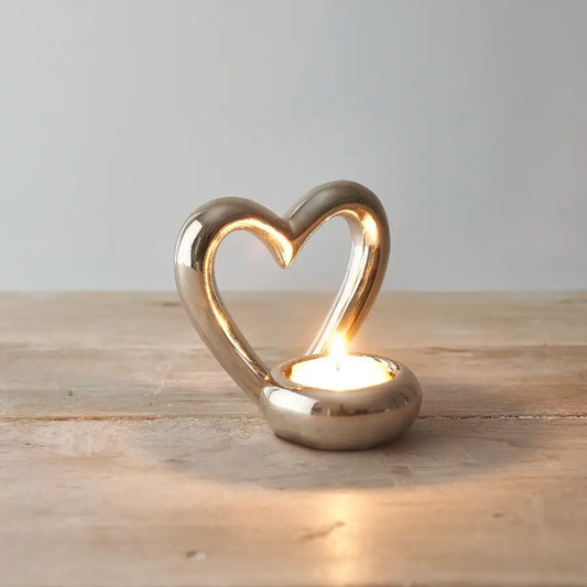 Silver Heart T-Light Holder 8cm