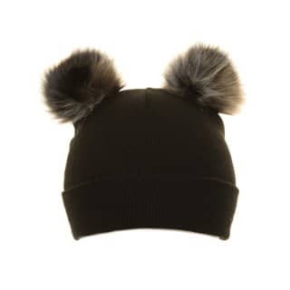 Ladies Double Faux Fur Pom Pom Hat