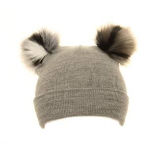 Ladies Double Faux Fur Pom Pom Hat