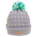 Ladies Patterned Bobble Hat With Teddy Lining | Green/Blue Pom