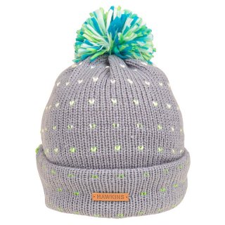 Ladies Patterned Bobble Hat With Teddy Lining | Green/Blue Pom