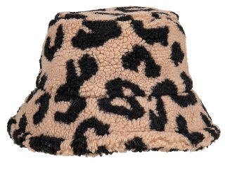 Ladies Teddy Bear Fur Leopard Print Bucket Hat
