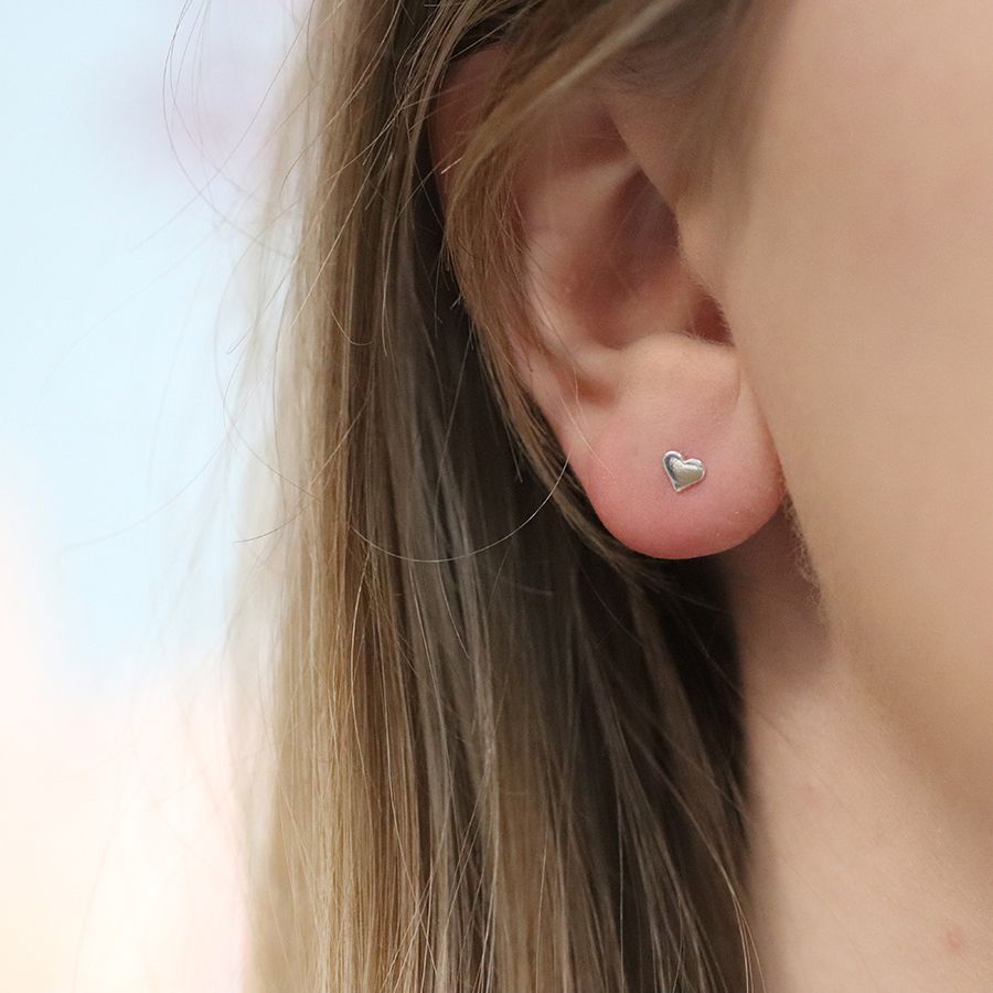 Sterling Silver | Tiny Heart Stud Earrings