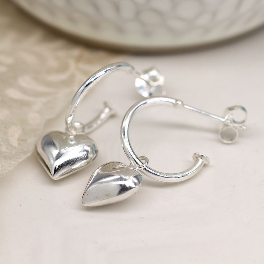 Sterling Silver Heart & Hoop Earrings