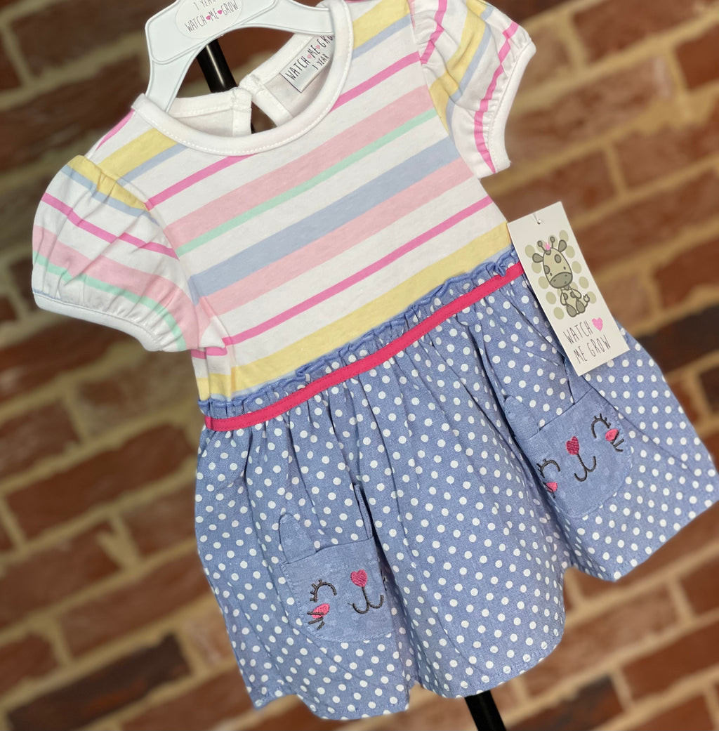 Girls Dress Candy Stripes/Dots