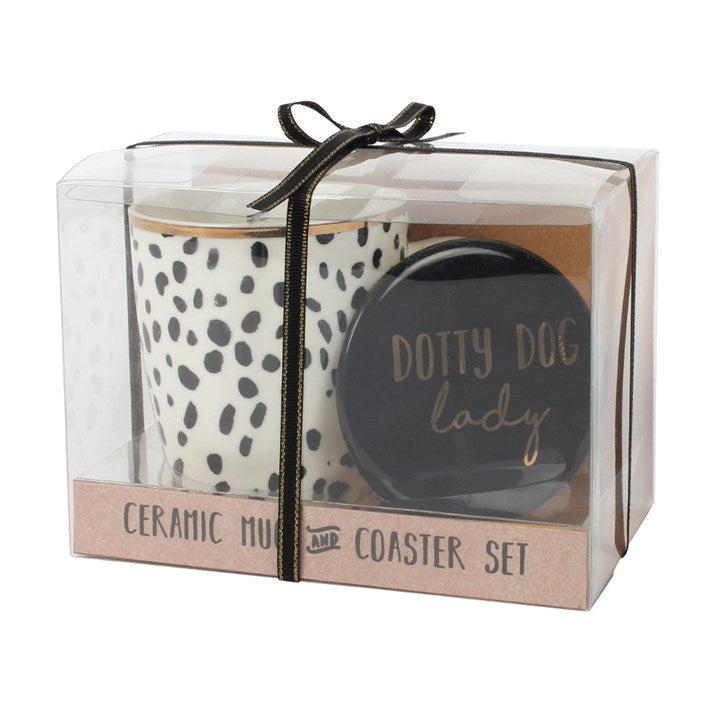 Dotty Dog Lady Mug & Coaster Set