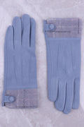 Trimmed Button Detail Glove Blue