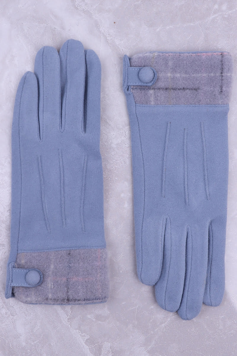 Trimmed Button Detail Glove Blue