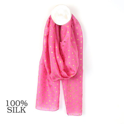 100% Silk Pink & Metallic Gold Scarf