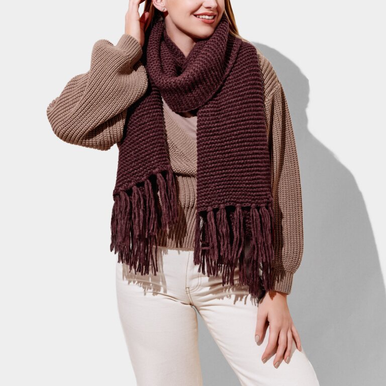 KL Chunky Knitted Scarf | Plum