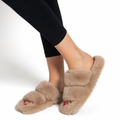 Faux Fur Double Strap Sliders