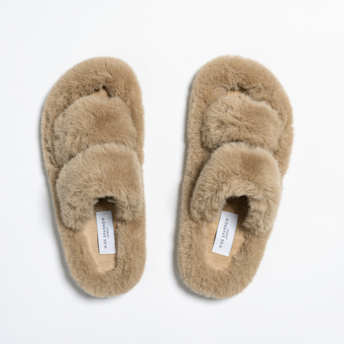 Faux Fur Double Strap Sliders